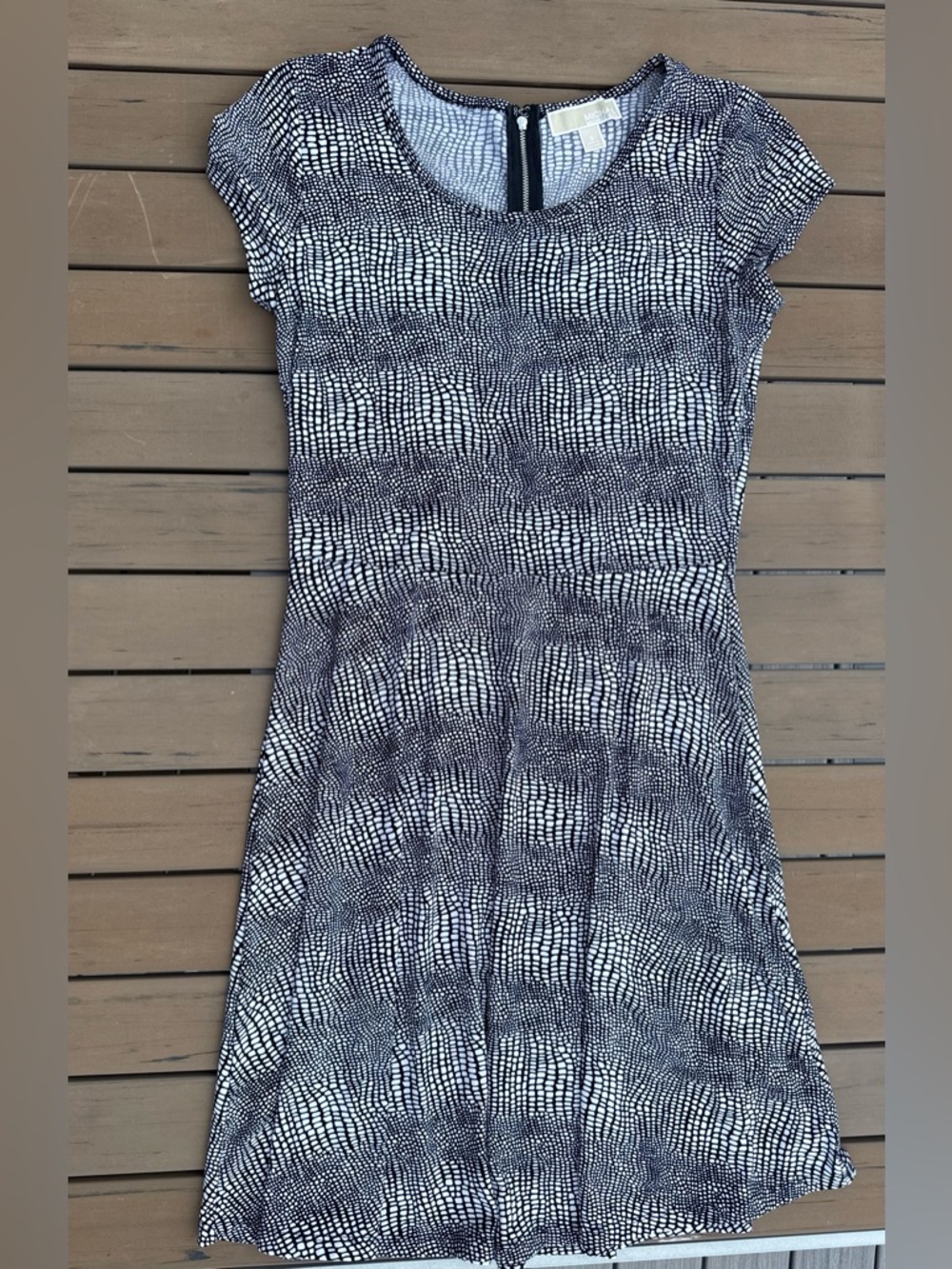 Michael Kors Black and White Cap-Sleeve Midi Dress
